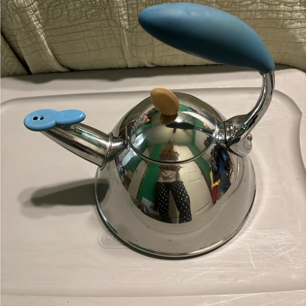 Michael Graves Silver Teapot with Blue Accents